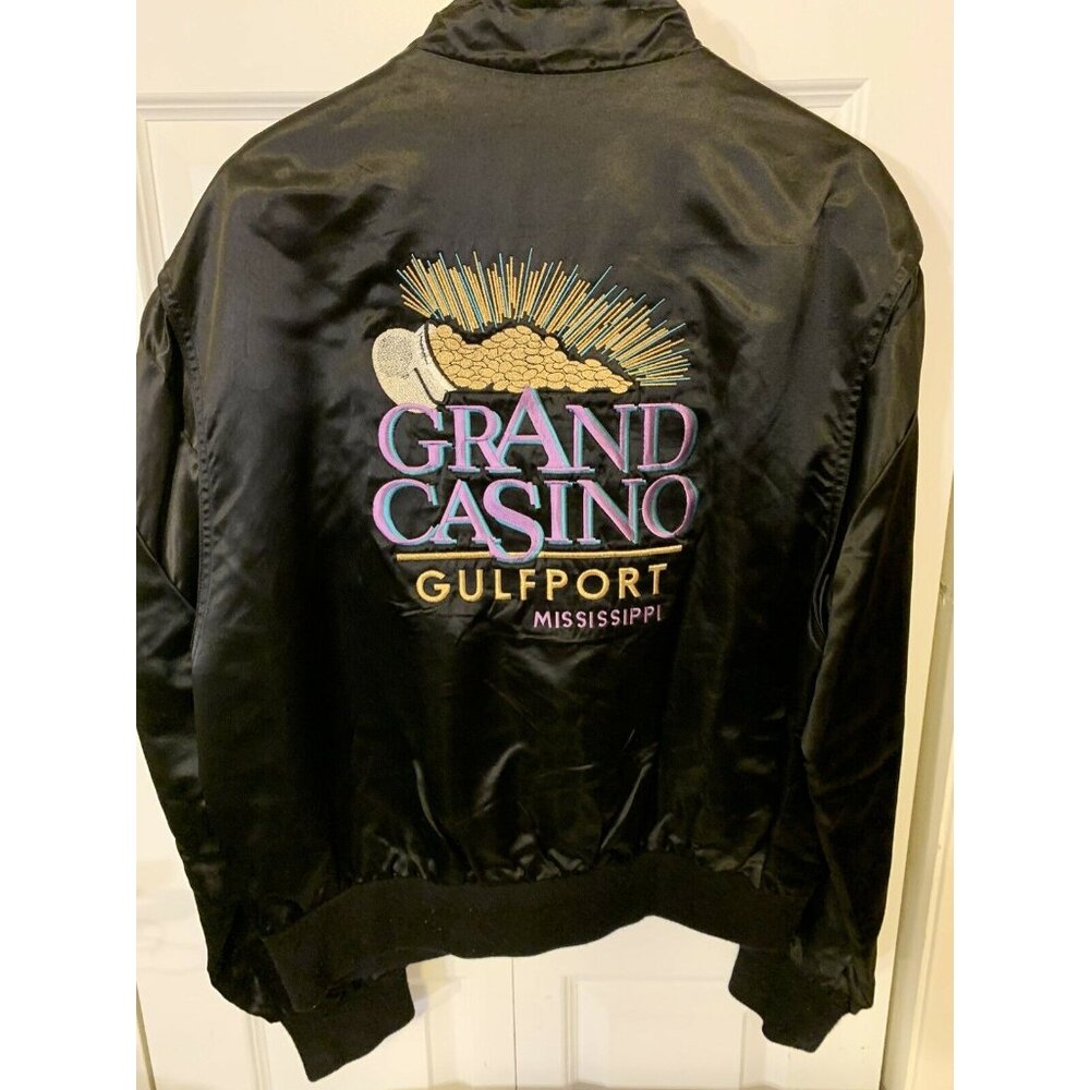 Vintage 90’s Grand Casino Gulfport Mississippi Satin Bomber Jacket USA Sz Large